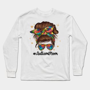 Messy Bun Autism Mom Long Sleeve T-Shirt